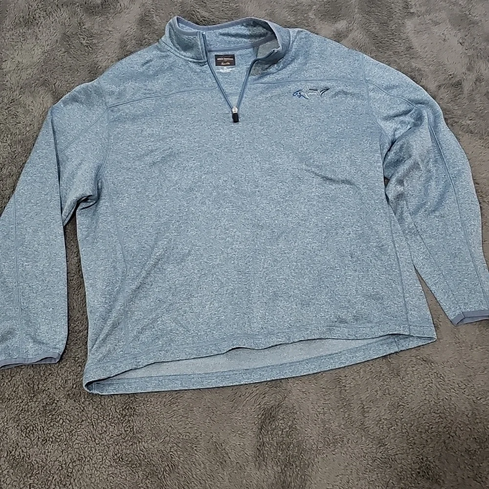 Greg Norman Heathered Blue Gray Quarter Zip Pullover Logo Sweatshirt Size XL